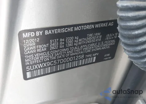 2013 BMW X3 xDrive28I z USA, uszkodzony, nr VIN 5UXWX9C57D0D01258